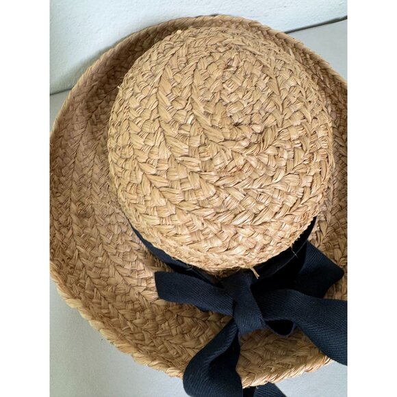 Helen Kaminski Women Natural 100% Raffia Boater Sun Hat Black Ribbon Handmade OS main image 13
